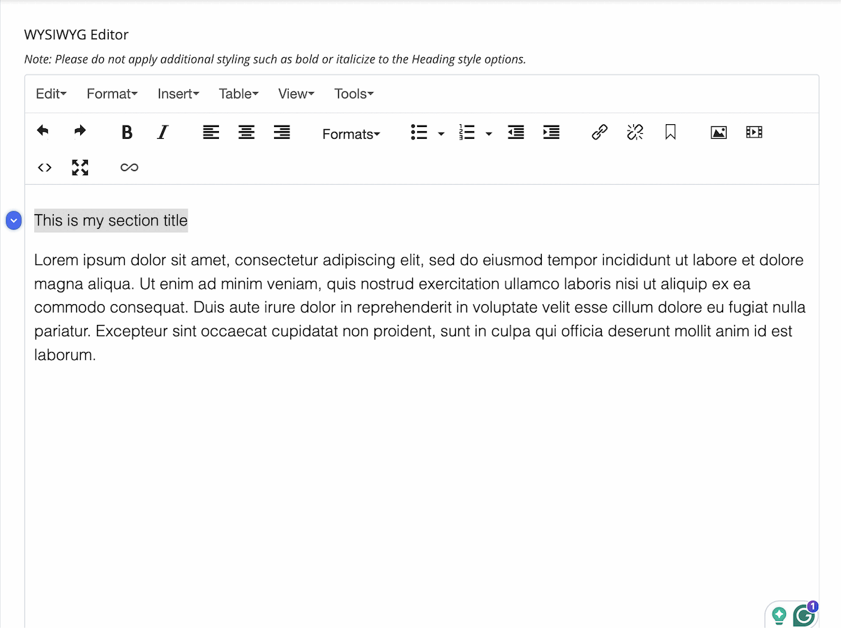 creating titles styles on wysiwyg