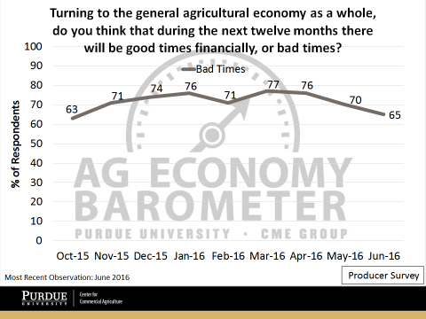 Figure 5. Share of Respondents Expecting the broad Ag Economy to experience “bad times” financially during the next twelve months.