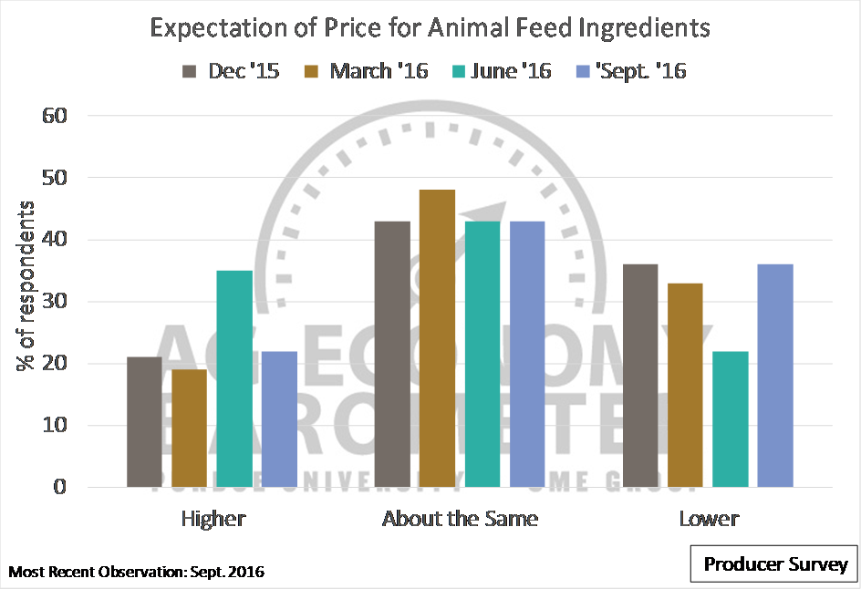 Graph of respondents' expectations of animal feed ingredients 12 months out.