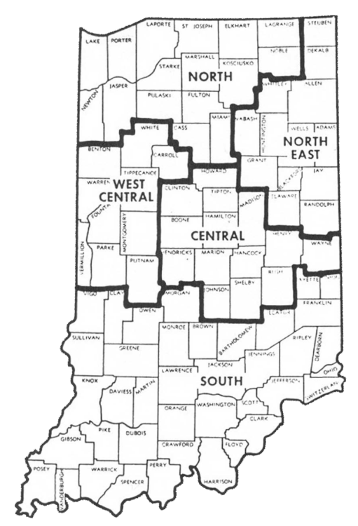 Figure 1. Geographic Areas Used in Purdue Land Values Survey, June, 1974.