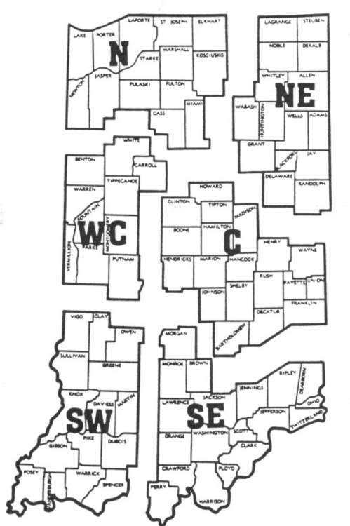 Figure I. Geographic areas used in the 1987 land value survey, Purdue University, July 1987.