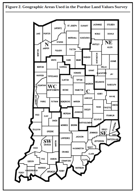 Figure 2. Geographic Areas Used in The Purdue Land Values Survey