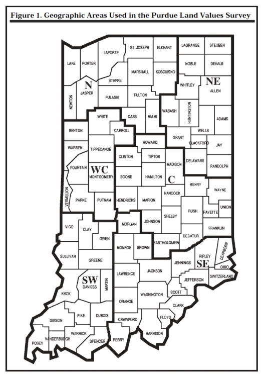 Figure 1. Geographic Areas Used in the Purdue Land Values Survey