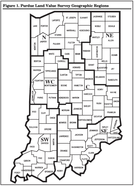 Figure 1. Purdue Land Value Survey Geographical Regions
