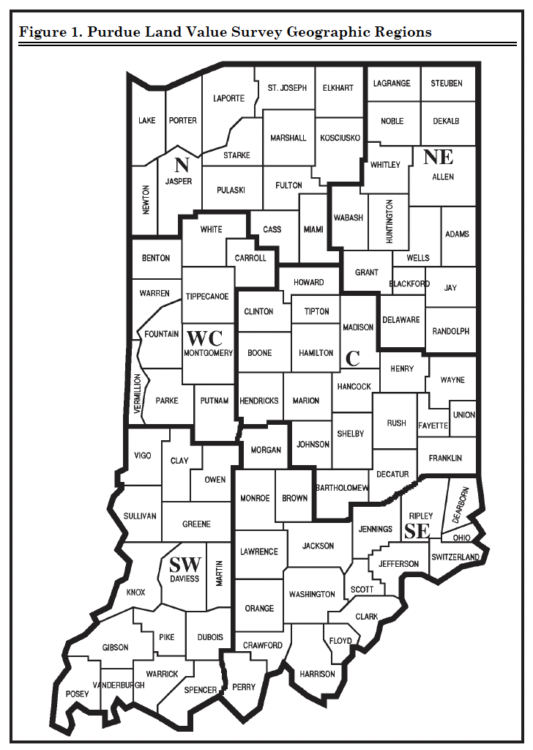 Figure 1. Purdue Land Value Survey Geographic Regions