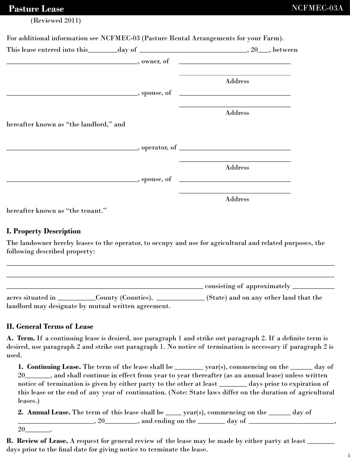 Pasture Rental Arrangements Center for Commercial Agriculture