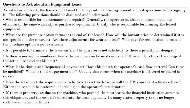Questions to Ask about an Equipment Lease