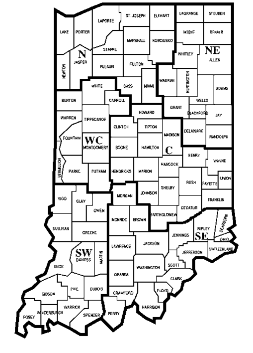 Figure 1. County clusters used in Purdue Land Value Survey to create geographic regions 