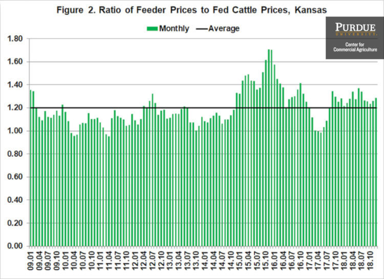 Figure 2. Ratio of Feeder Prices to Fed Cattle Prices, Kansas