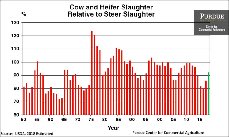 Cow and Heifer Slaughter Relative to Steer Slaughter