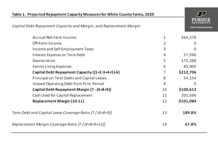 Table 1. Projected Repayment Capacity Measures for White County Farms, 2020