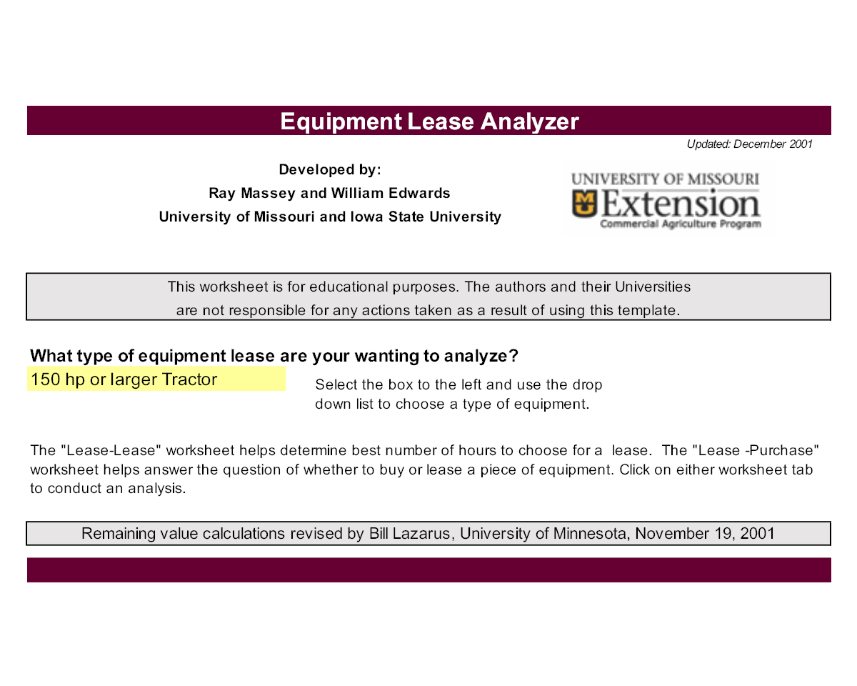 University of Missouri Equipment Lease Analyzer