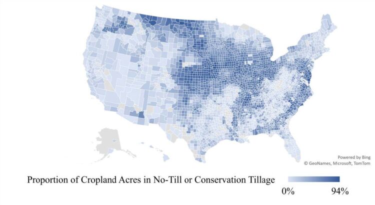 Figure 1. Proportion of Cropland Acres in No-Till or Conservation Tillage. Source: USDA National Agricultural Statistics Service, 2017 U.S. Census of Agriculture.