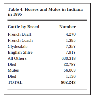 Table 4. Horses and Mules in Indiana in 1895