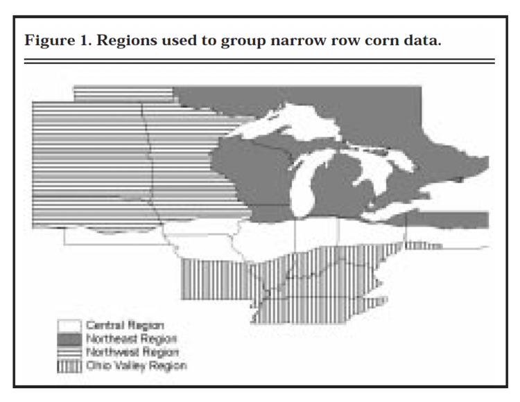 Figure 1. Regions used to group narrow row corn data