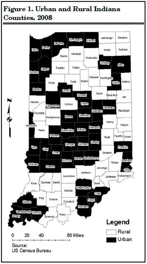 Figure 1. Urban and Rural Indiana Counties, 2008 