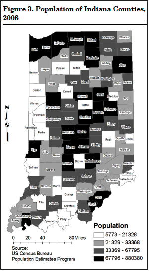  Figure 3. Population of Indiana Counties, 2008 