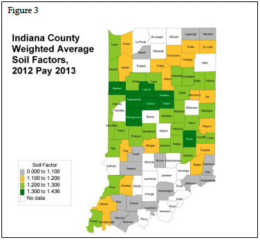 Figure 3. Indiana County Weighted Average Soil Factors, 2012 Pay 2013