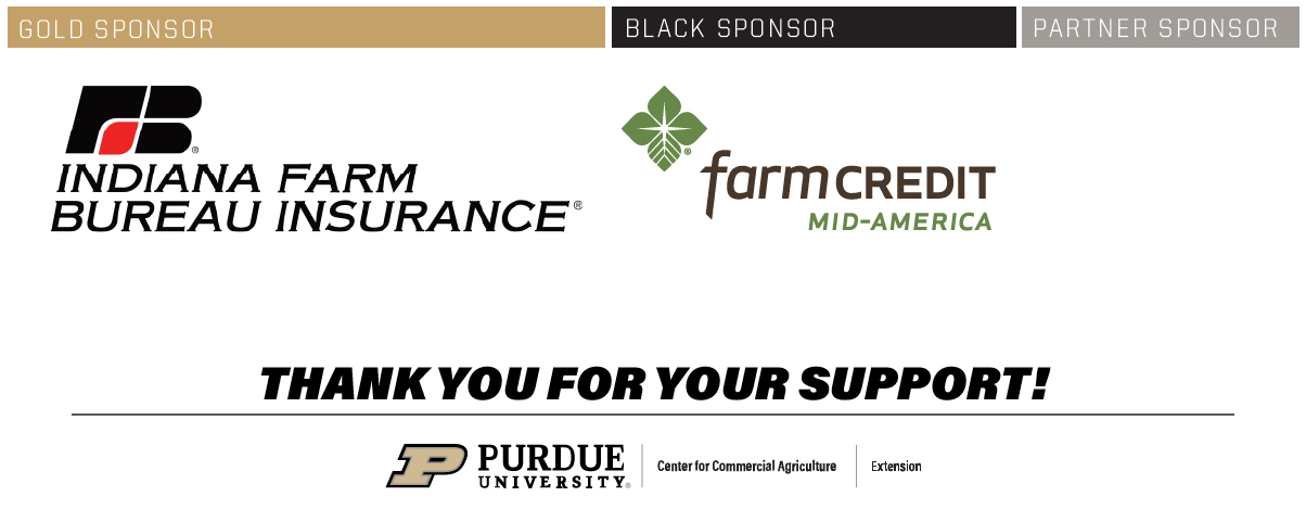 Purdue Farm Management Tour and Master Farmer sponsor logos: Indiana Farm Bureau Insurance and Farm Credit Mid-America