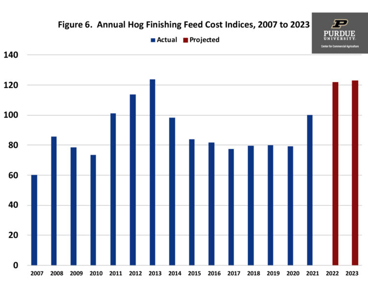 Figure 6.  Annual Hog Finishing Feed Cost Indices, 2007 to 2023