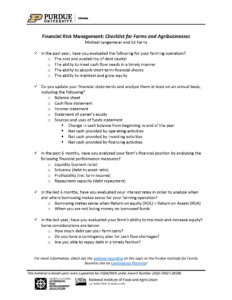 Financial contingency planning checklist for farms and agribusinesses