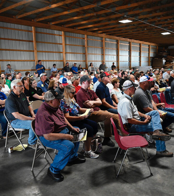 Crowd of people at the Purdue Farm Management Tour on July 11, 2023.
