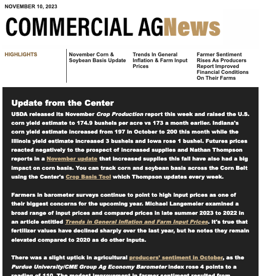 Commercial Ag News newsletter from November 10, 2023