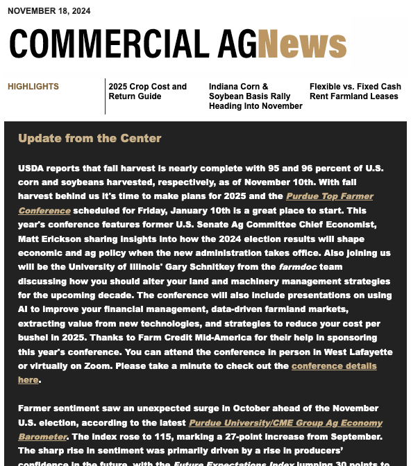 Commercial Ag News preview of the newsletter from November 18, 2024