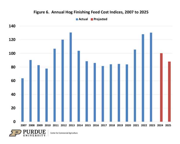 Figure 6.  Annual Hog Finishing Feed Cost Indices, 2007 to 2025