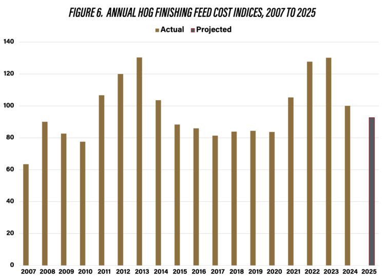 Figure 6.  Annual Hog Finishing Feed Cost Indices, 2007 to 2025