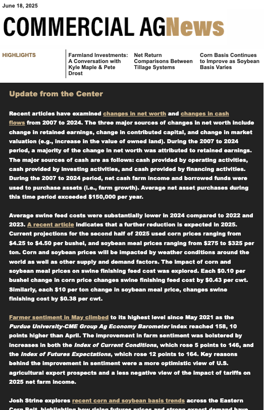 Commercial Ag News preview of the newsletter from June 18, 2025