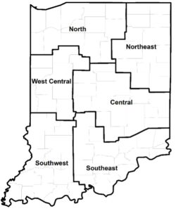 Figure 1: County clusters used in Purdue Land Values survey to create geographic regions