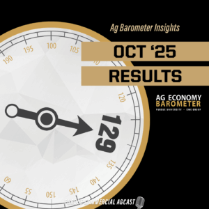 Podcast thumbnail for episode 200 of the Pudue Commercial AgCast, Insights into the October 2025 Ag Economy Barometer
