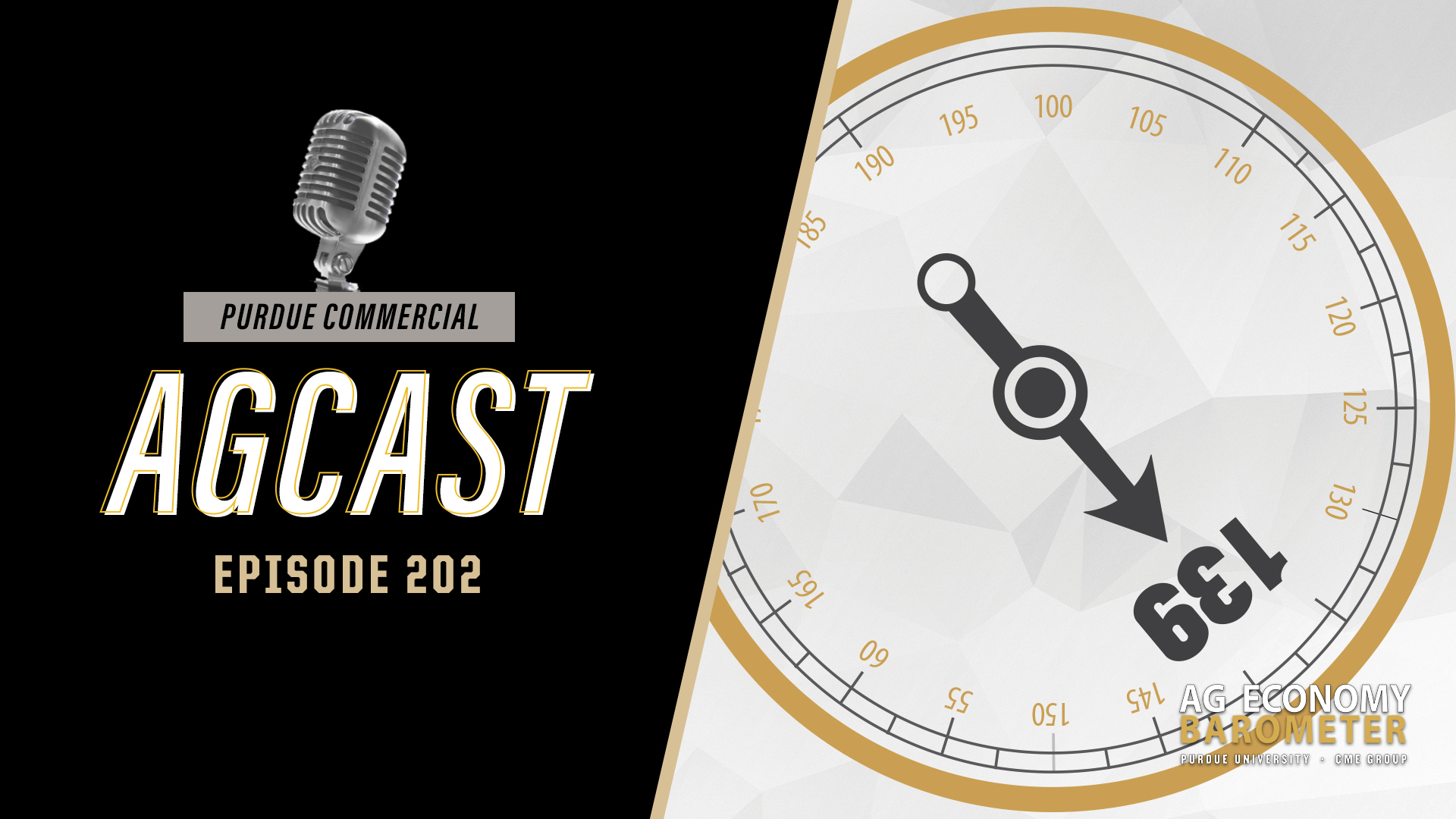 YouTube thumbnail for episode 202 of the Purdue Commercial AgCast, Insights into the November 2025 Ag Economy Barometer