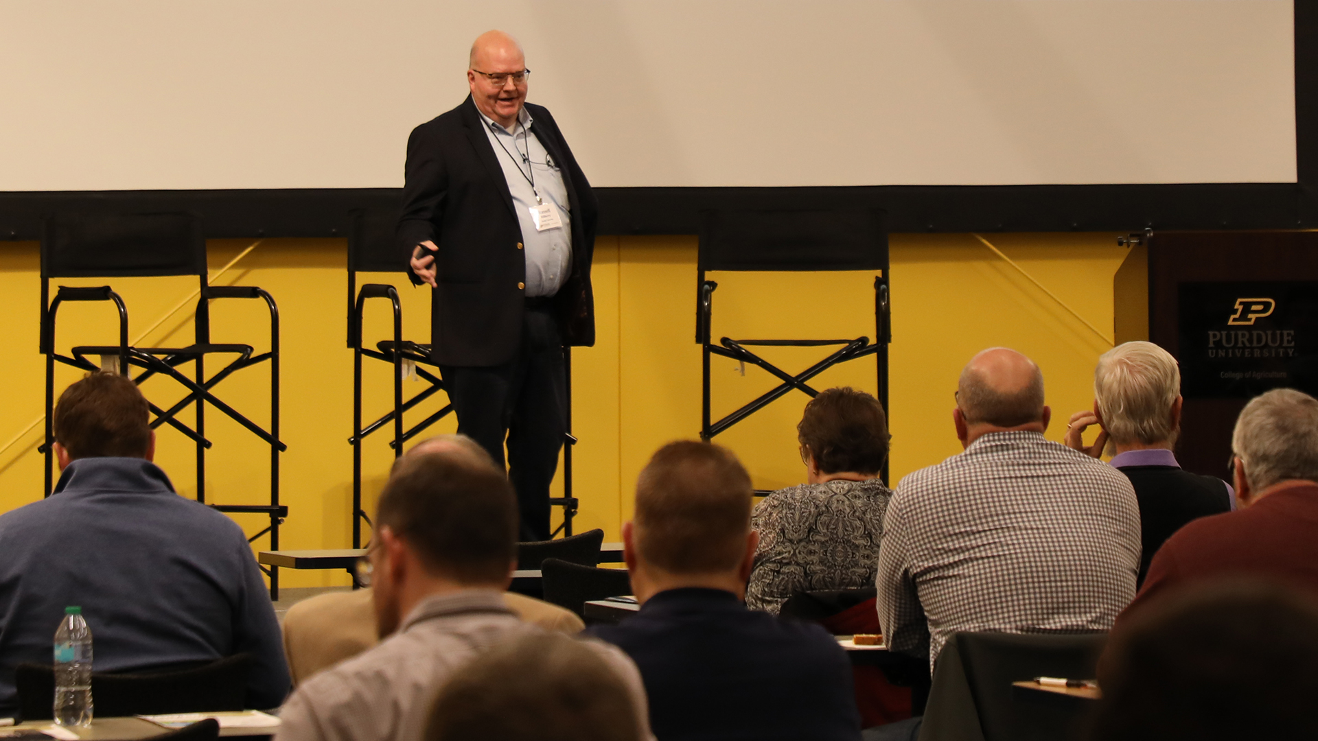 Russell Hillberry, professor of agricultural economics at Purdue and former economist with the U.S. International Trade Commission and the World Bank, examined how recent U.S. tariff increases and retaliatory actions have affected domestic agricultural exports during the Purdue University Top Farmer Conference, January 9, 2026