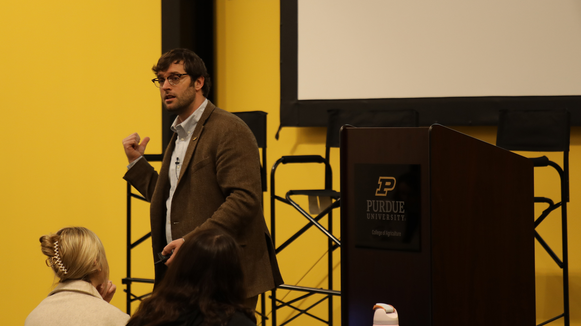 Trey Malone, associate professor of agricultural economics and the Boehlje Chair for Managerial Economics in Agribusiness presenting during the Purdue University Top Farmer Conference, January 9, 2026