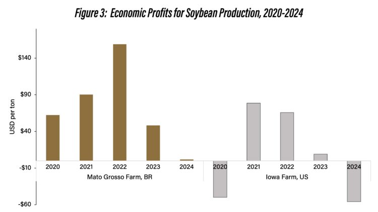 Figure 3. Economic Profits for Soybean Production, 2020-2024Source: Computed by the authors using the Agri Benchmark Network database