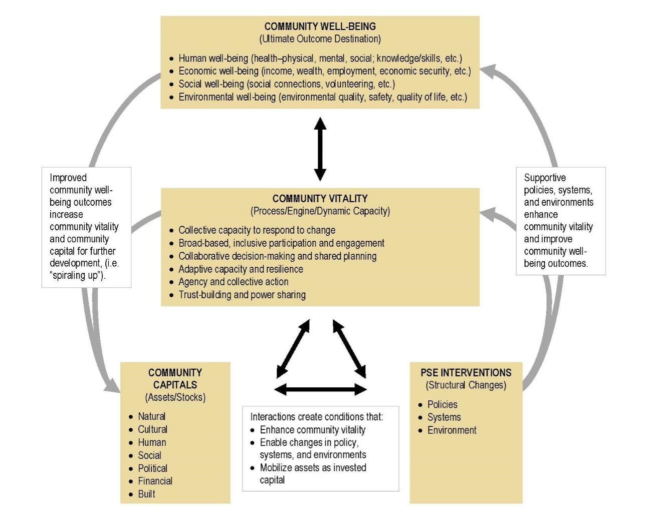Figure 1 is a flow chart depicting a collection of information on community well-being, vitality, capitals and PSE interventions