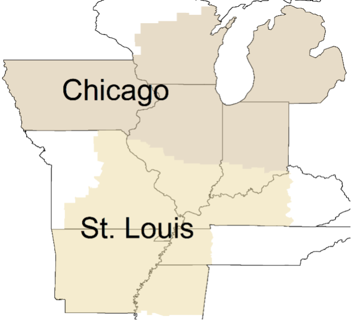 Figure 1 shows an outline map of the midwestern states, highlighting the location of Chicago and St. Louis Federal Reserve Districts.