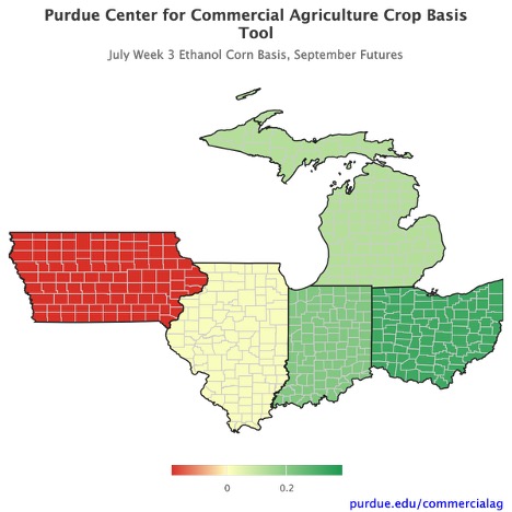 Figure 5. July Week 3 Ethanol Corn Basis, September Futures, Purdue Crop Basis Tool
