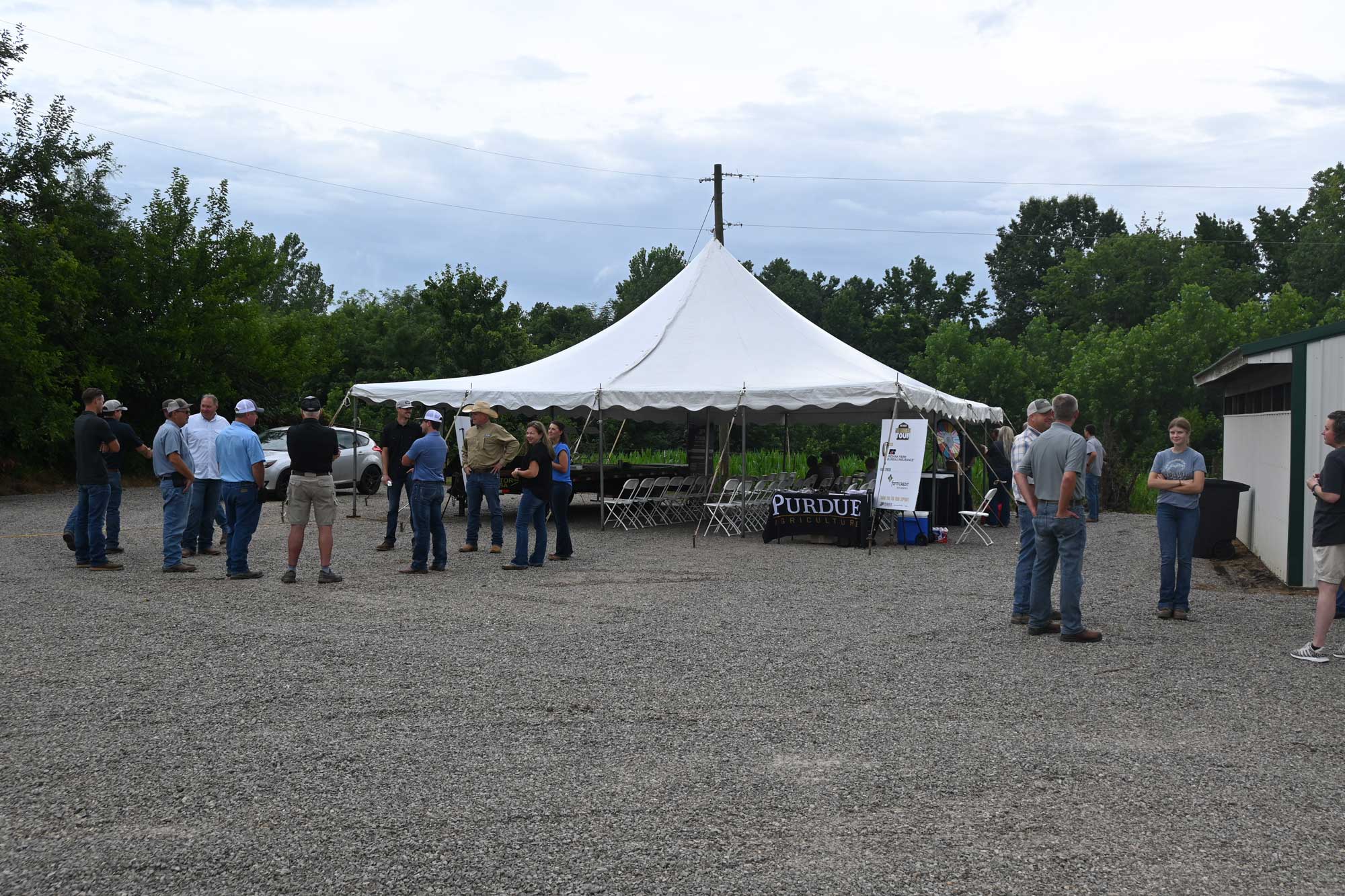tent and crowd at Jmax Cattle in Harrison County, Indiana before the Purdue Farm Management Tour