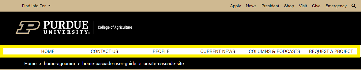 site navigation screenshot example