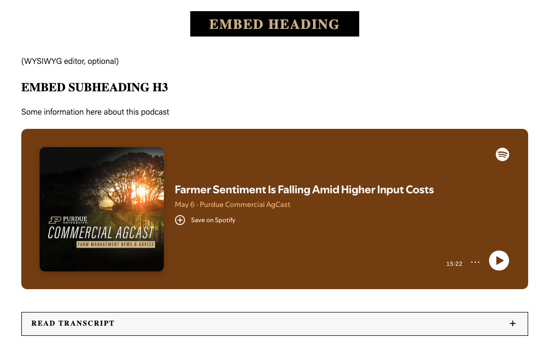 embed block displaying a example with one item