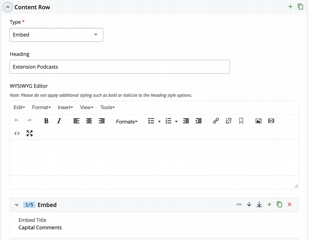Embed block form fields example (Heading and description)