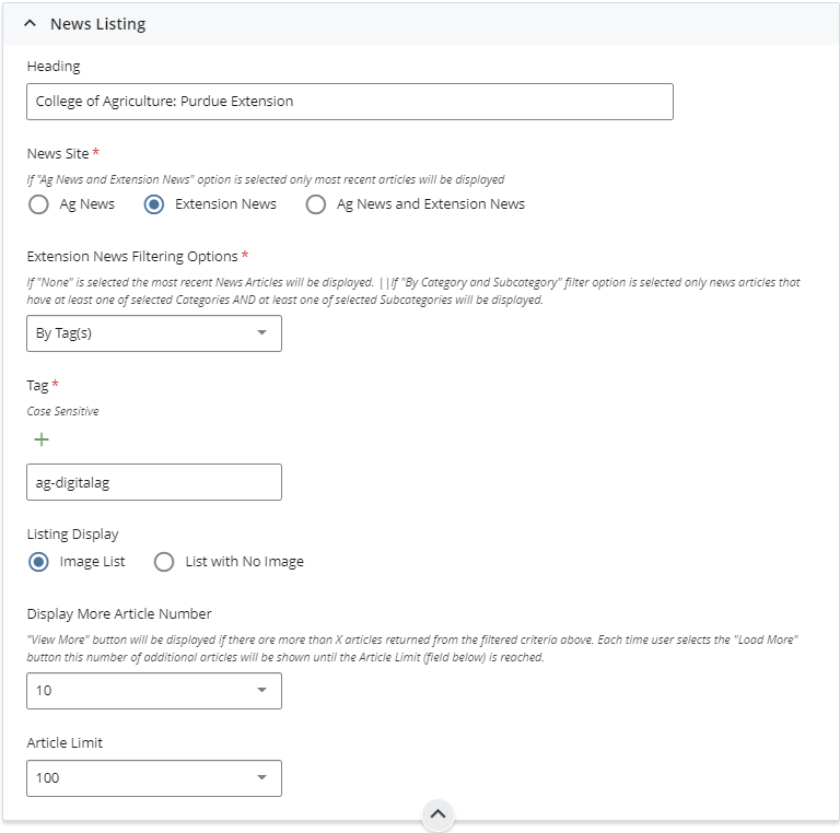 news listing filter block form example screenshot