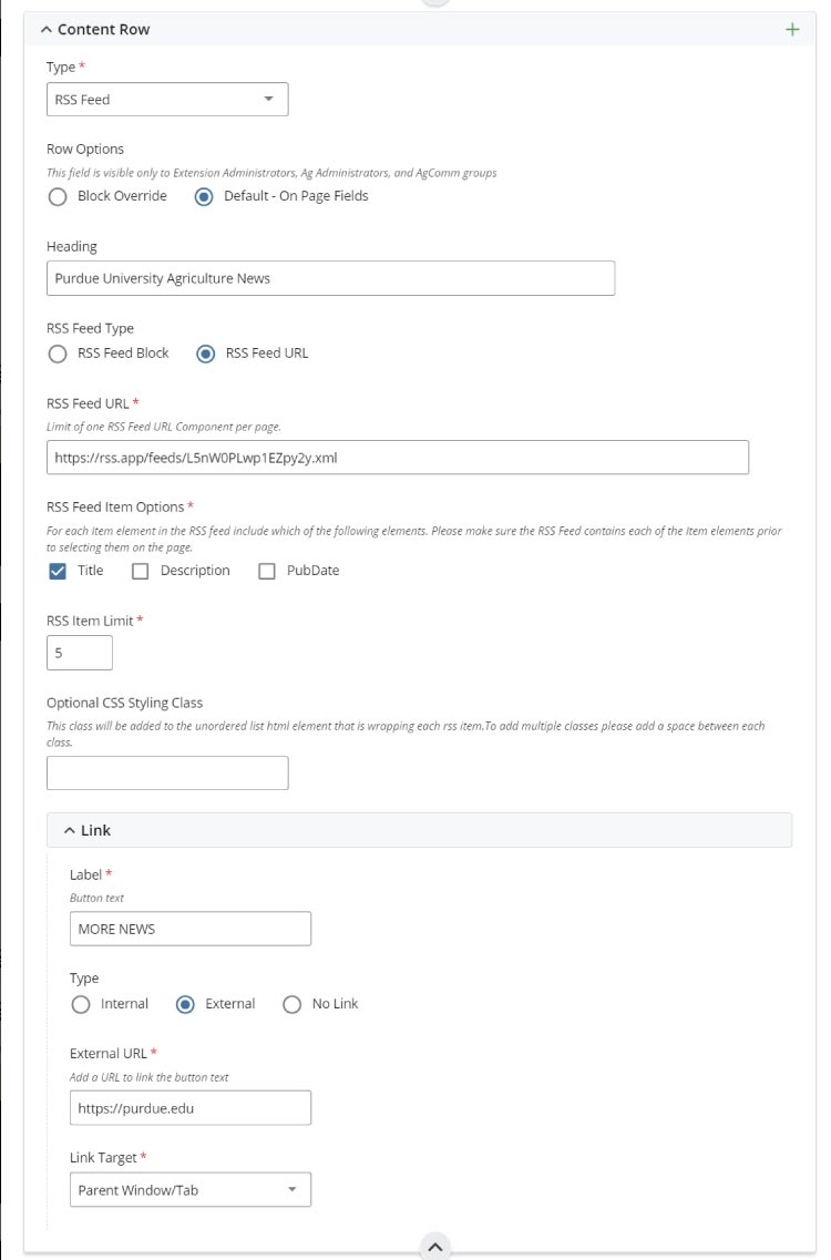 rss form example with text and selection fields checked