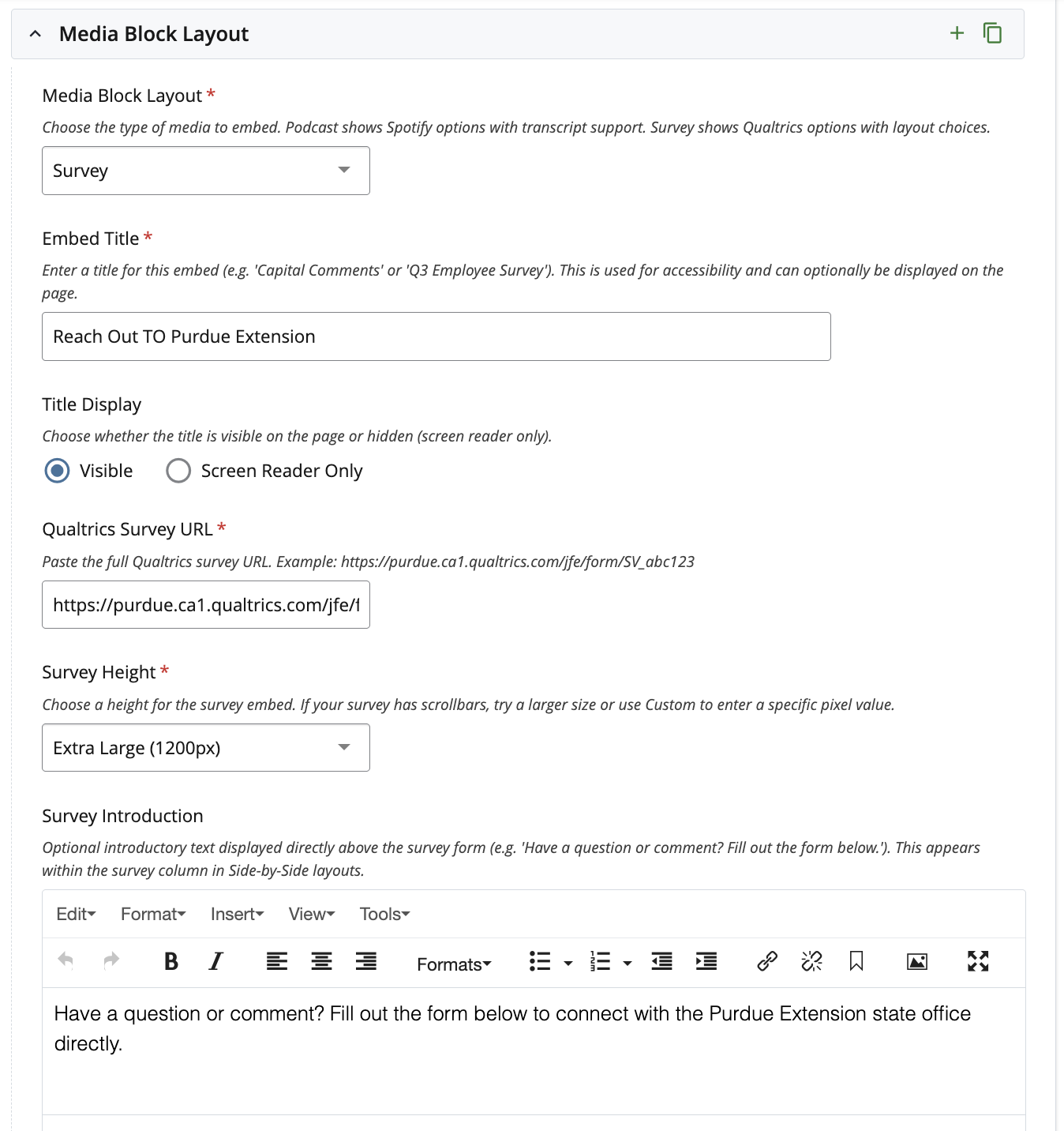 from for embed survey block