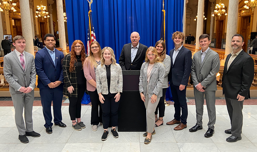 Students with Indiana State Senator Chip Perfect