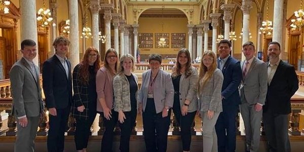 students with Senator Jean Leising