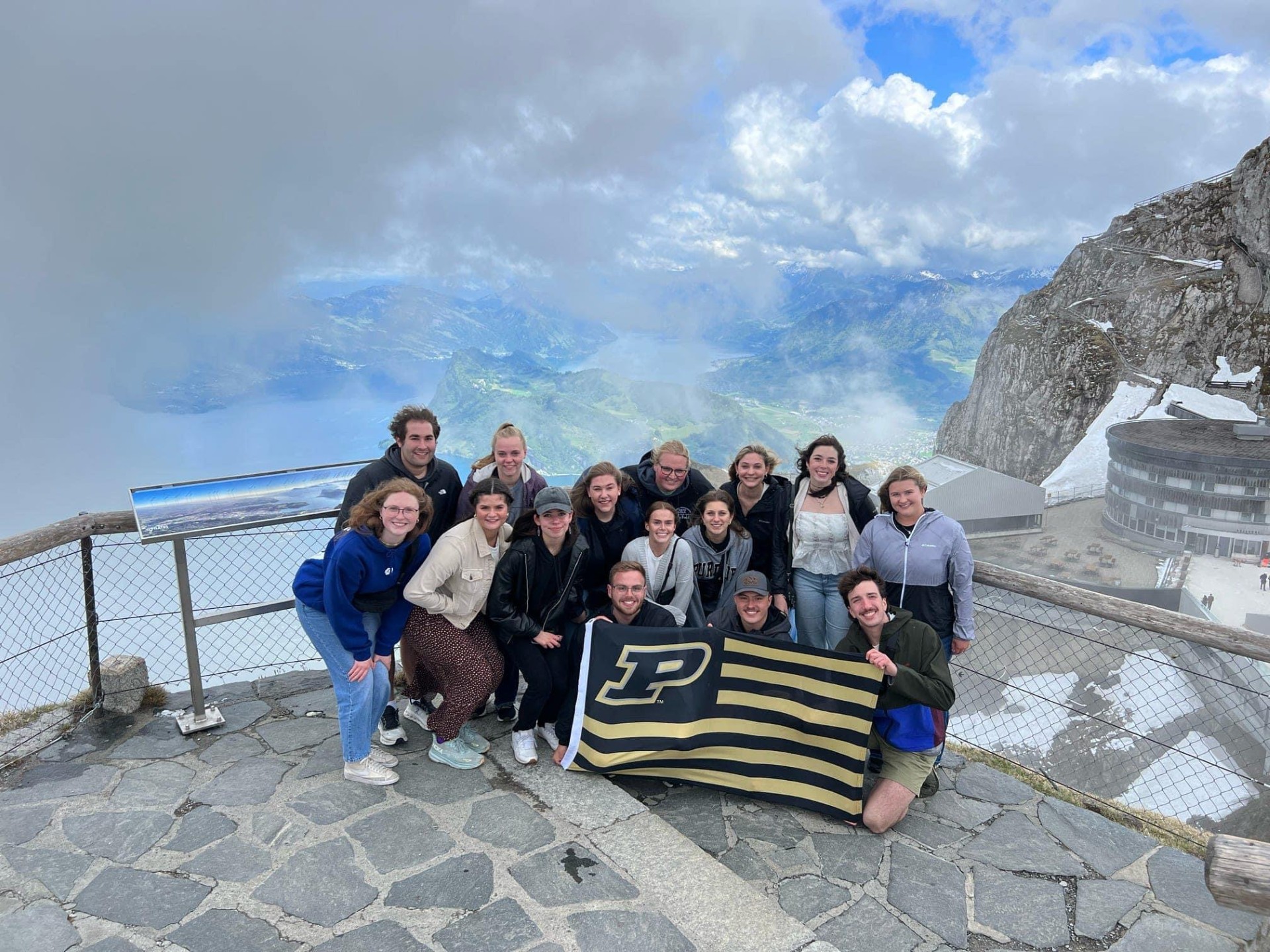 Kylie Bedel with Purdue students on study abroad trip to Switzerland